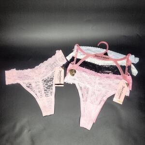 Juicy Couture 6 Pack Petal Pink Fairy Coquette Sexy Lace Thong‎ Set Sz Large NWT